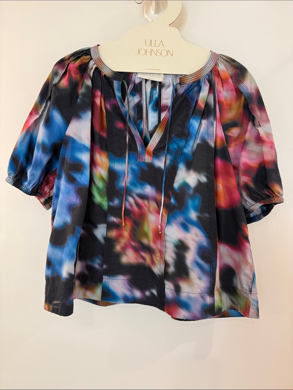 Ulla Johnson Loli Top - Multicolor Tie-Dye Peasant Blouse